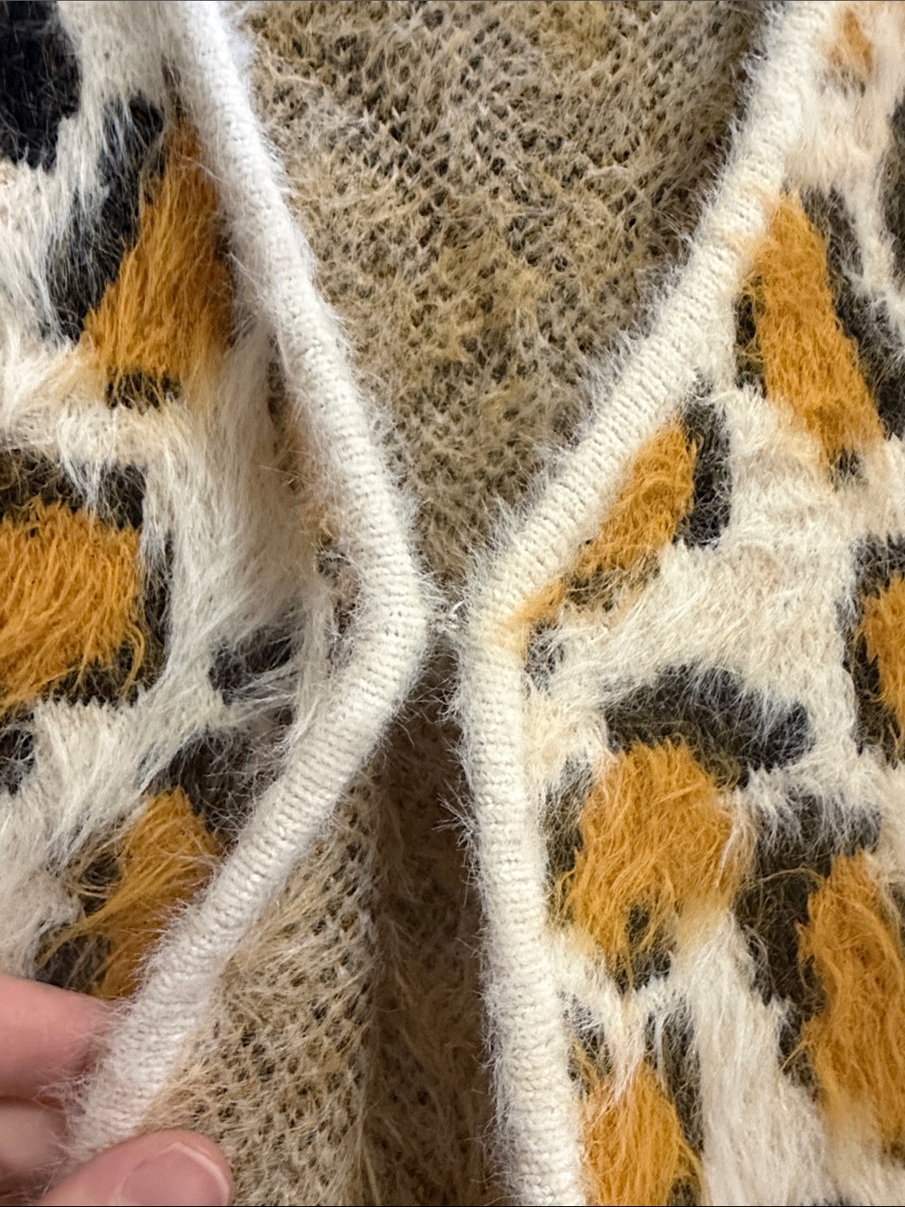 Fuzzy Leopard Print Cardigan - White, Mustard & Black - Picture 4 of 5